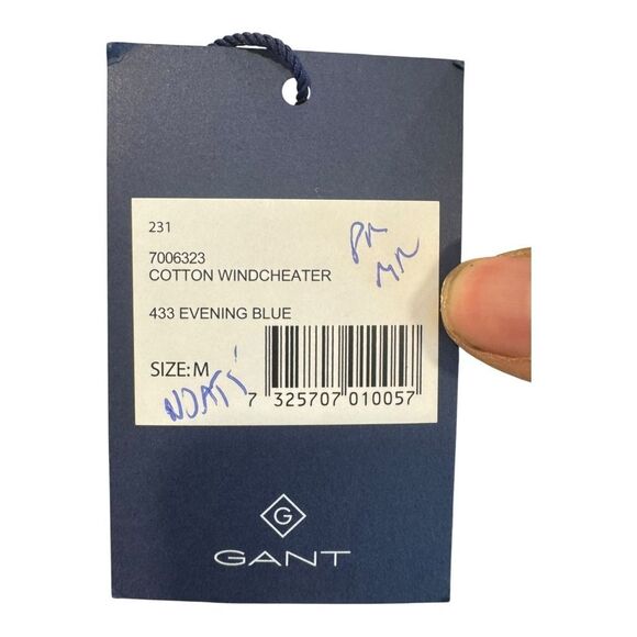 GANT Jacket Mens Medium Evening Blue Cotton Windcheater Coat Full Zip Logo M - Picture 10 of 10